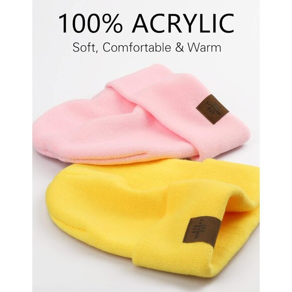 Men and Women Light Pink Acrylic Stretchy Daily Knit Warm Winter Beanie Hats - Picture 2 of 6